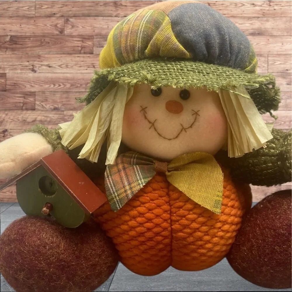 Fall Harvest Scarecrow Plush Doll Pair Autumn Decor Rustic Farmhouse Thanksgivin